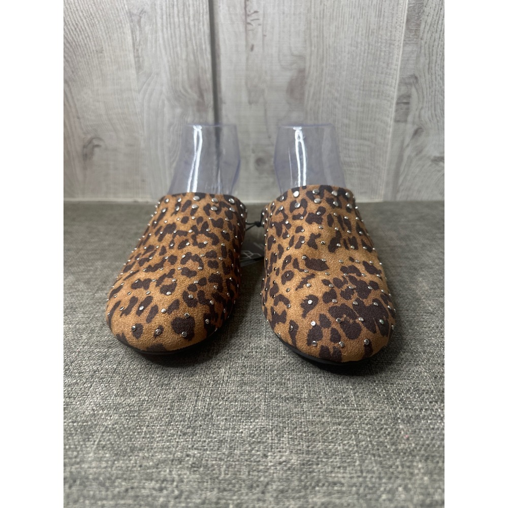 Madden NYC Womens Size 8.5 Leopard Print Faux Suede Studded Slide On Mules Brown - Picture 5 of 8